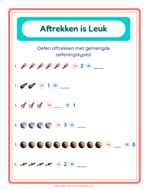 Aftrekken tot 10 – Ruimte