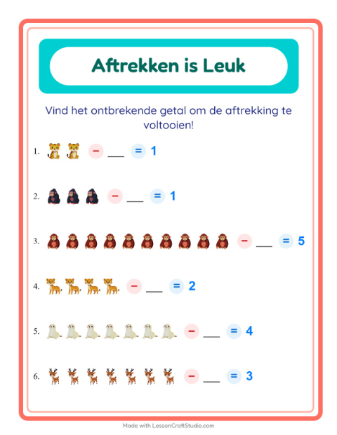 Aftrekken tot 10 – Dierentuindieren