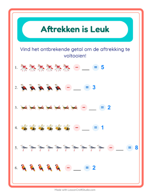 Aftrekken tot 10 – Dingen die vliegen