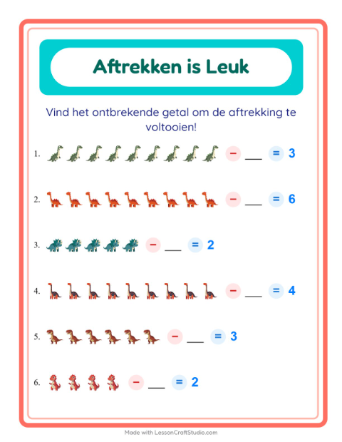 Aftrekken tot 10 – Dinosaurussen