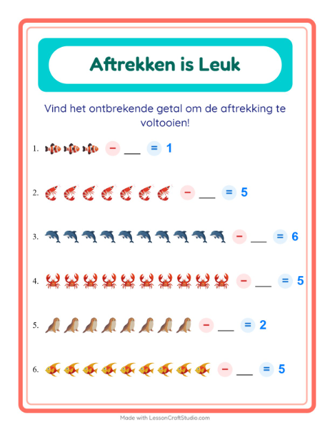 Aftrekken tot 10 – Oceaanleven