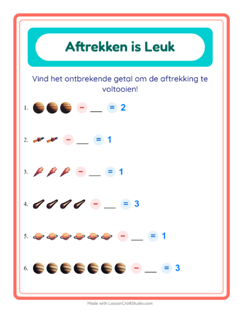 Aftrekken tot 10 – Ruimte