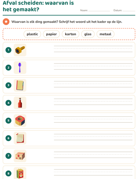 Waarvan is het gemaakt? Schrijf het materiaal