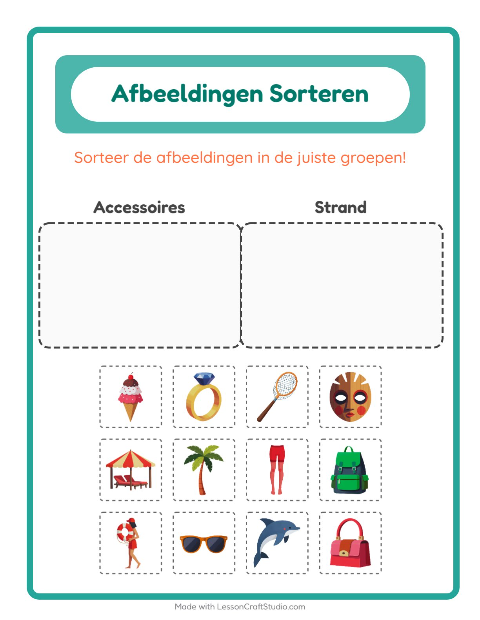 Voorbeeld van het Beelden Sorteren-werkblad voor kleuterklas