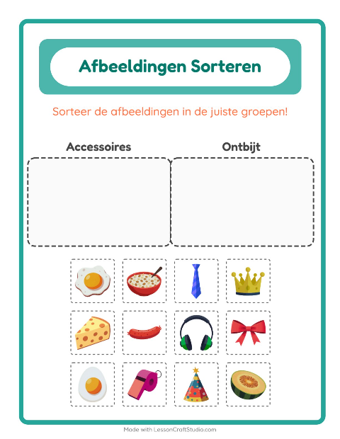 Plaatjes sorteren: Accessoires en Ontbijt