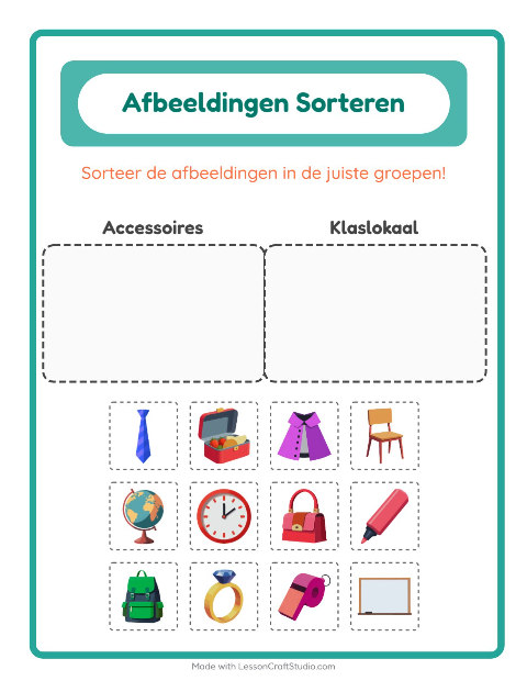 Plaatjes sorteren: Accessoires en Klaslokaal