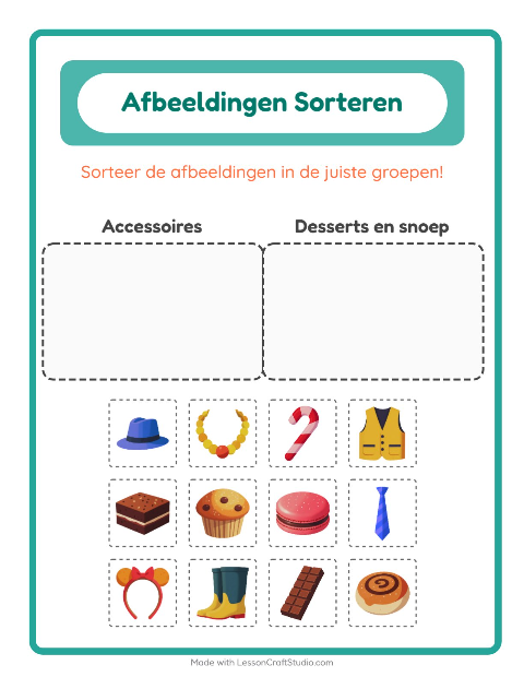 Plaatjes sorteren: Accessoires en Desserts en snoep