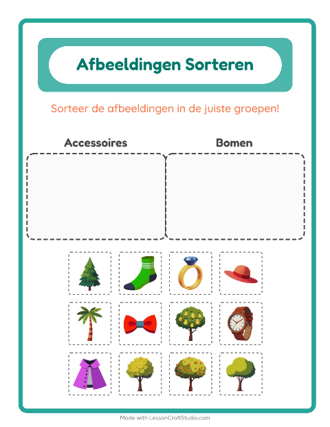 Voorbeeld van het Beelden Sorteren-werkblad voor kleuterklas