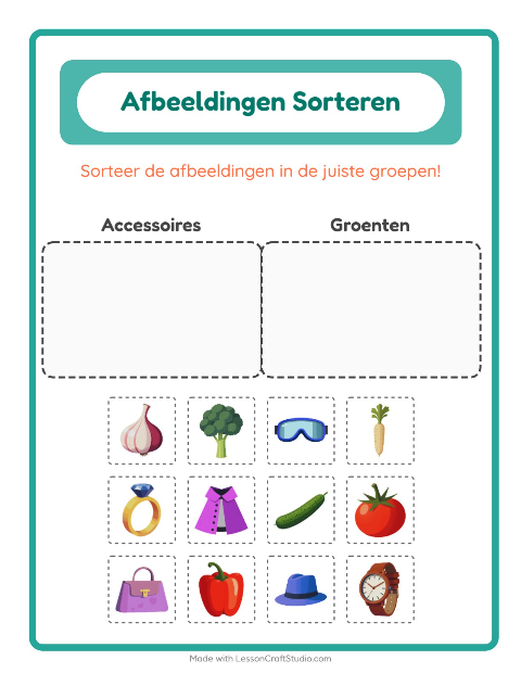 Voorbeeld van het Beelden Sorteren-werkblad voor kleuterklas