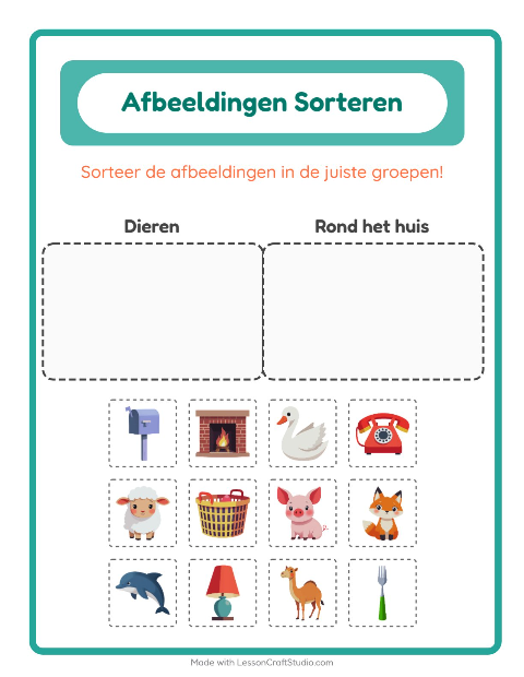 Voorbeeld van het Beelden Sorteren-werkblad voor kleuterklas
