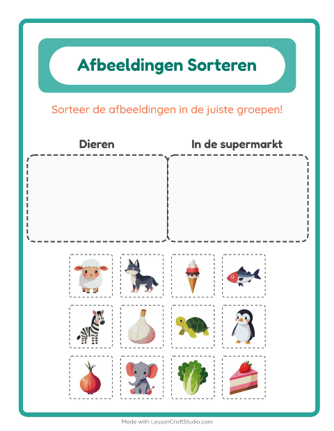 Plaatjes sorteren: Dieren en In de supermarkt