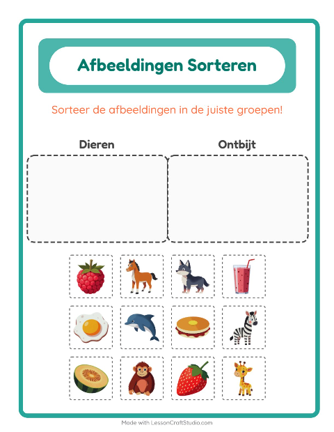 Plaatjes sorteren: Dieren en Ontbijt
