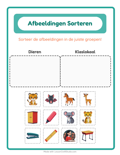 Plaatjes sorteren: Dieren en Klaslokaal