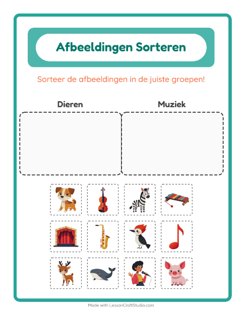 Plaatjes sorteren: Dieren en Muziek