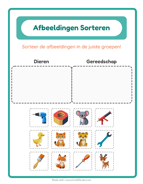 Plaatjes sorteren: Dieren en Gereedschap