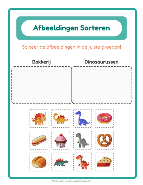 Plaatjes sorteren: Bakkerij en Dinosaurussen