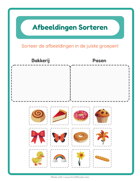 Plaatjes sorteren: Bakkerij en Pasen