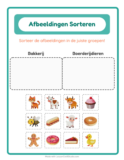 Plaatjes sorteren: Bakkerij en Boerderijdieren