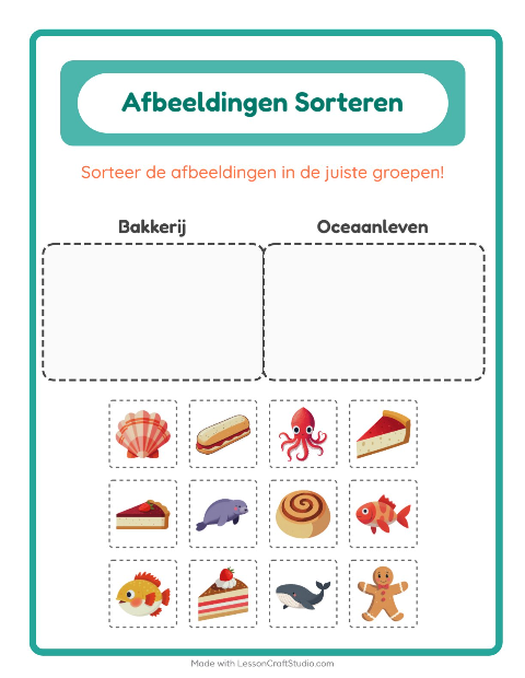 Voorbeeld van het Beelden Sorteren-werkblad voor kleuterklas