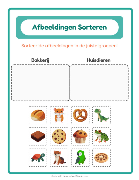 Voorbeeld van het Beelden Sorteren-werkblad voor kleuterklas