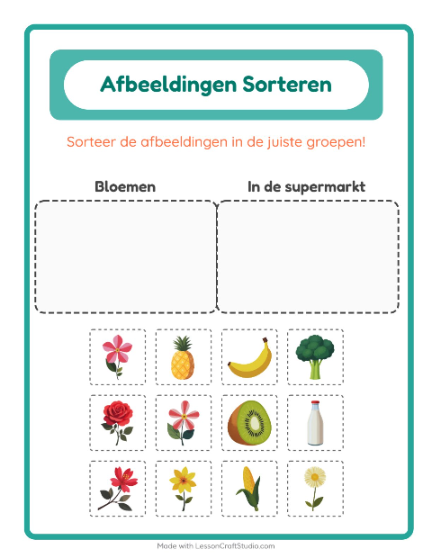 Plaatjes sorteren: Bloemen en In de supermarkt