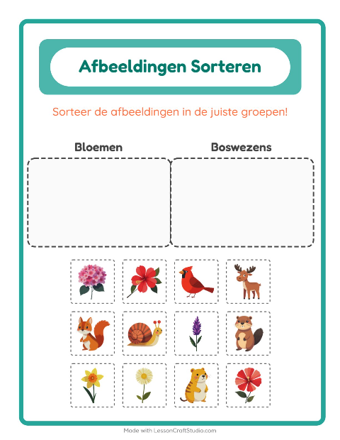 Plaatjes sorteren: Bloemen en Boswezens