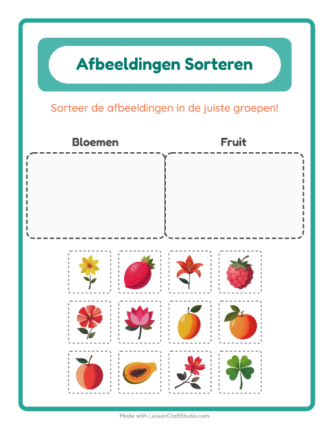 Voorbeeld van het Beelden Sorteren-werkblad voor kleuterklas