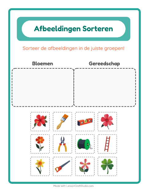 Plaatjes sorteren: Bloemen en Gereedschap