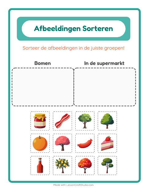 Plaatjes sorteren: Bomen en In de supermarkt