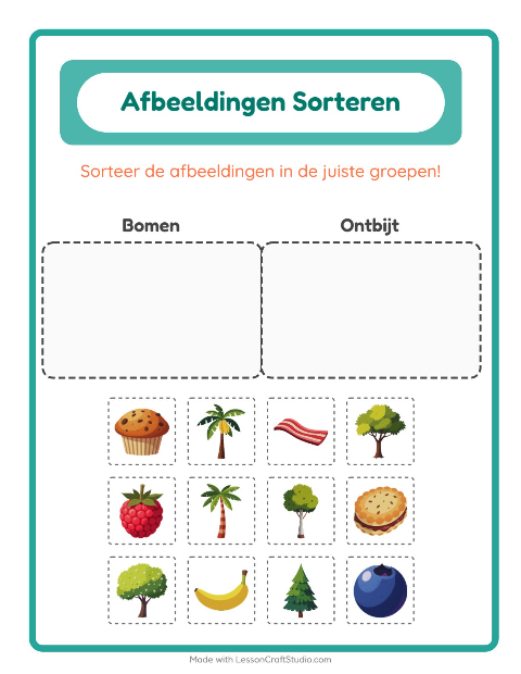Voorbeeld van het Beelden Sorteren-werkblad voor kleuterklas