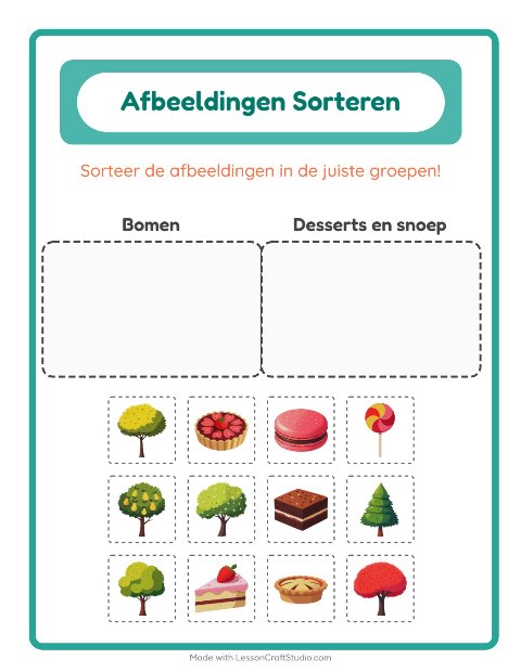 Plaatjes sorteren: Bomen en Desserts en snoep