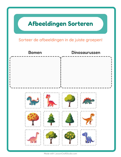 Voorbeeld van het Beelden Sorteren-werkblad voor kleuterklas