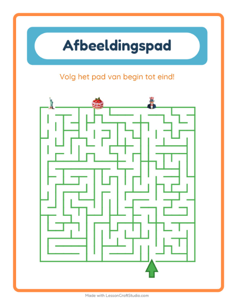 Voorbeeld van het Beeldpad-werkblad met 4 juli voor kleuterklas