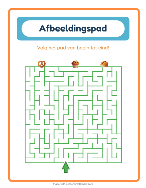 Voorbeeld van het Beeldpad-werkblad met Bakkerij voor kleuterklas