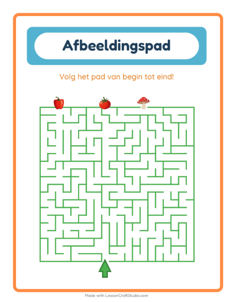 Voorbeeld van het Beeldpad-werkblad met Groenten voor kleuterklas