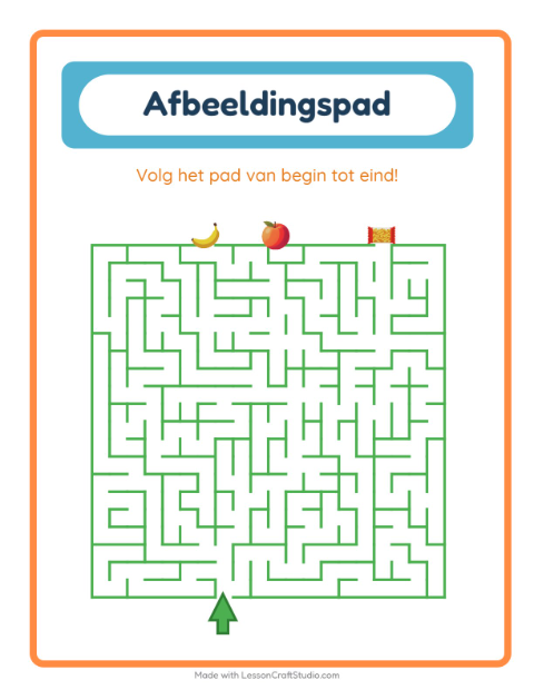Voorbeeld van het Beeldpad-werkblad met In de supermarkt voor kleuterklas