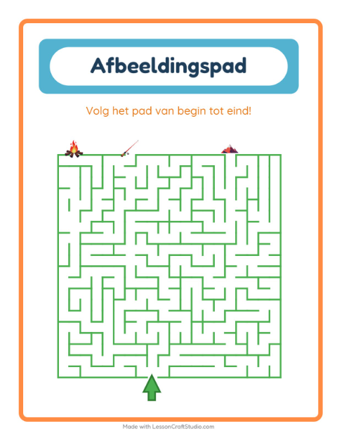 Voorbeeld van het Beeldpad-werkblad met Kamperen voor kleuterklas