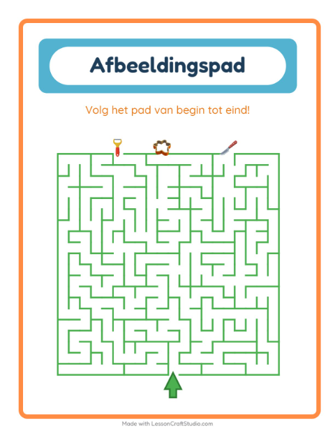Voorbeeld van Volg het juiste pad met keukenspullen – werkblad voor kleuters