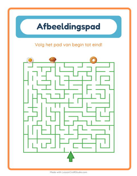 Voorbeeld van het Beeldpad-werkblad met Ontbijt voor kleuterklas