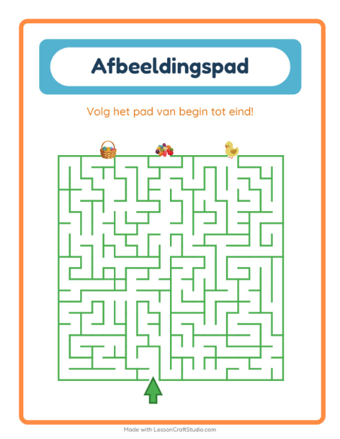 Voorbeeld van het Beeldpad-werkblad met Pasen voor kleuterklas
