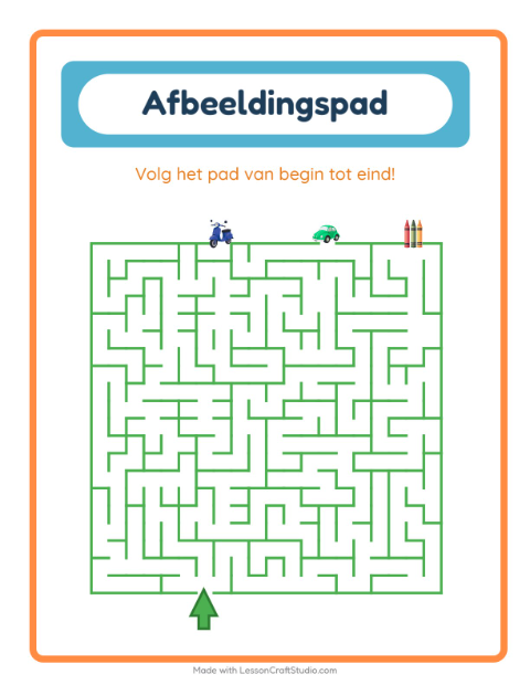 Voorbeeld van Volg het juiste pad met speelgoedjes – werkblad voor kleuters