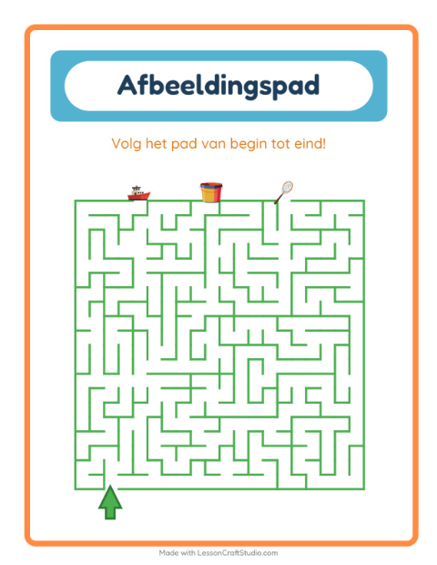 Voorbeeld van het Beeldpad-werkblad met Strand voor kleuterklas