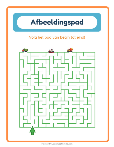 Voorbeeld van het Beeldpad-werkblad met Voertuigen voor kleuterklas