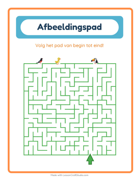 Voorbeeld van het Beeldpad-werkblad met Vogels 2 voor kleuterklas