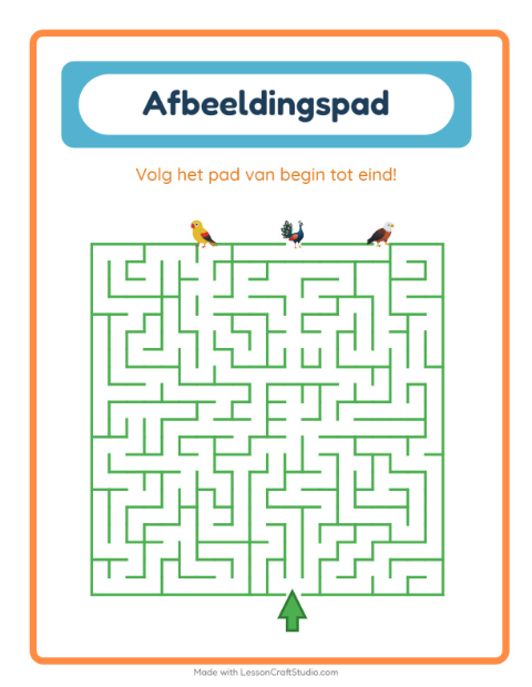 Voorbeeld van het Beeldpad-werkblad met Vogels voor kleuterklas