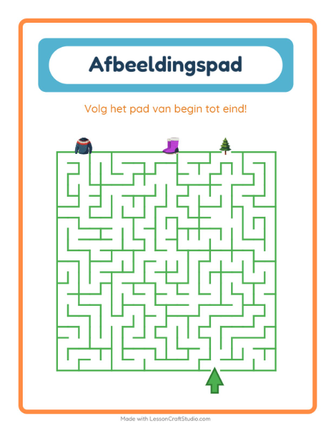 Voorbeeld van het Beeldpad-werkblad met Winter voor kleuterklas