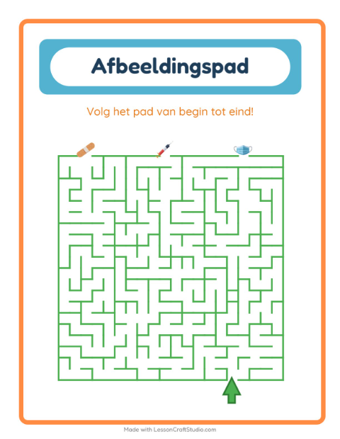 Voorbeeld van het Beeldpad-werkblad met Ziekenhuis voor kleuterklas