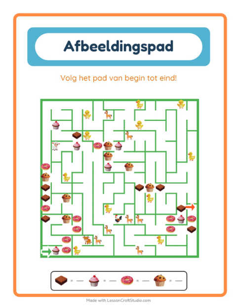 Voorbeeld van het Beeldpad-werkblad met Bakkerij voor kleuterklas