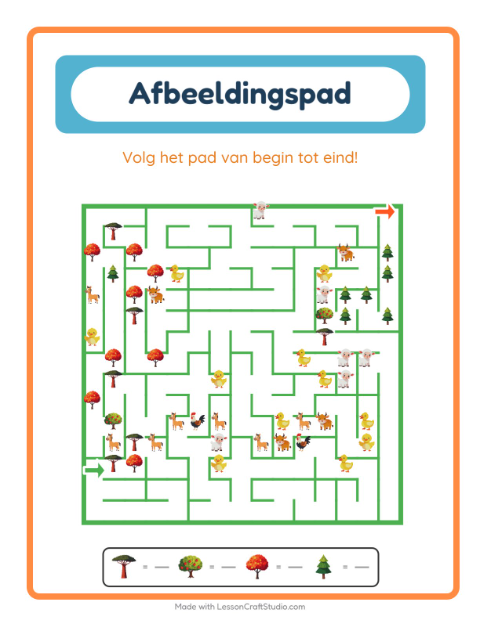 Voorbeeld van het Beeldpad-werkblad met Bomen voor kleuterklas