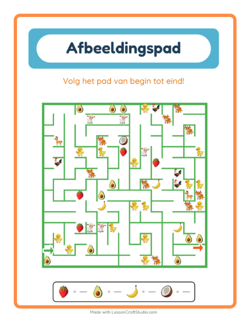 Voorbeeld van het Beeldpad-werkblad met Fruit voor kleuterklas